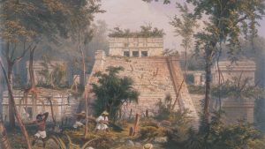 "Castle at Tuloom" (Castelo em Tulum), por Frederick Catherwood. Imagem via Archive.org