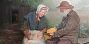 "Mary Whitmer and Moroni" (Mary Whitmer e Moroni, por Robert T. Pack)