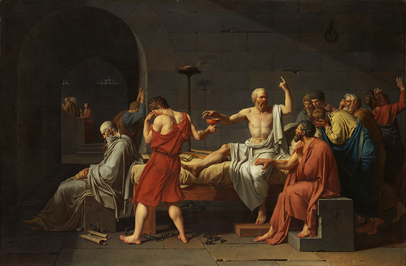 A morte de Sócrates, de Jacques-Louis David. Imagem via Wikimedia Commons