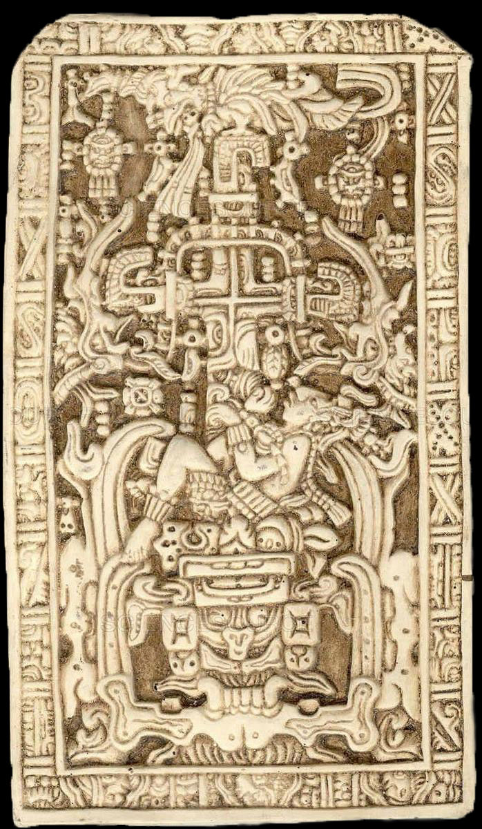 A árvore do mundo emergindo do corpo do deus do milho sacrificado. Tampa do sarcófago do túmulo de Pakal, século VII, Palenque. Imagem via Biblioteca Pública de Nova York, sciencesource.com.