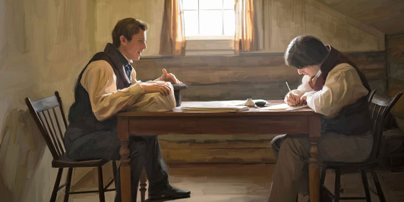 Joseph Smith traduzindo o Livro de Mórmon, via lds.org