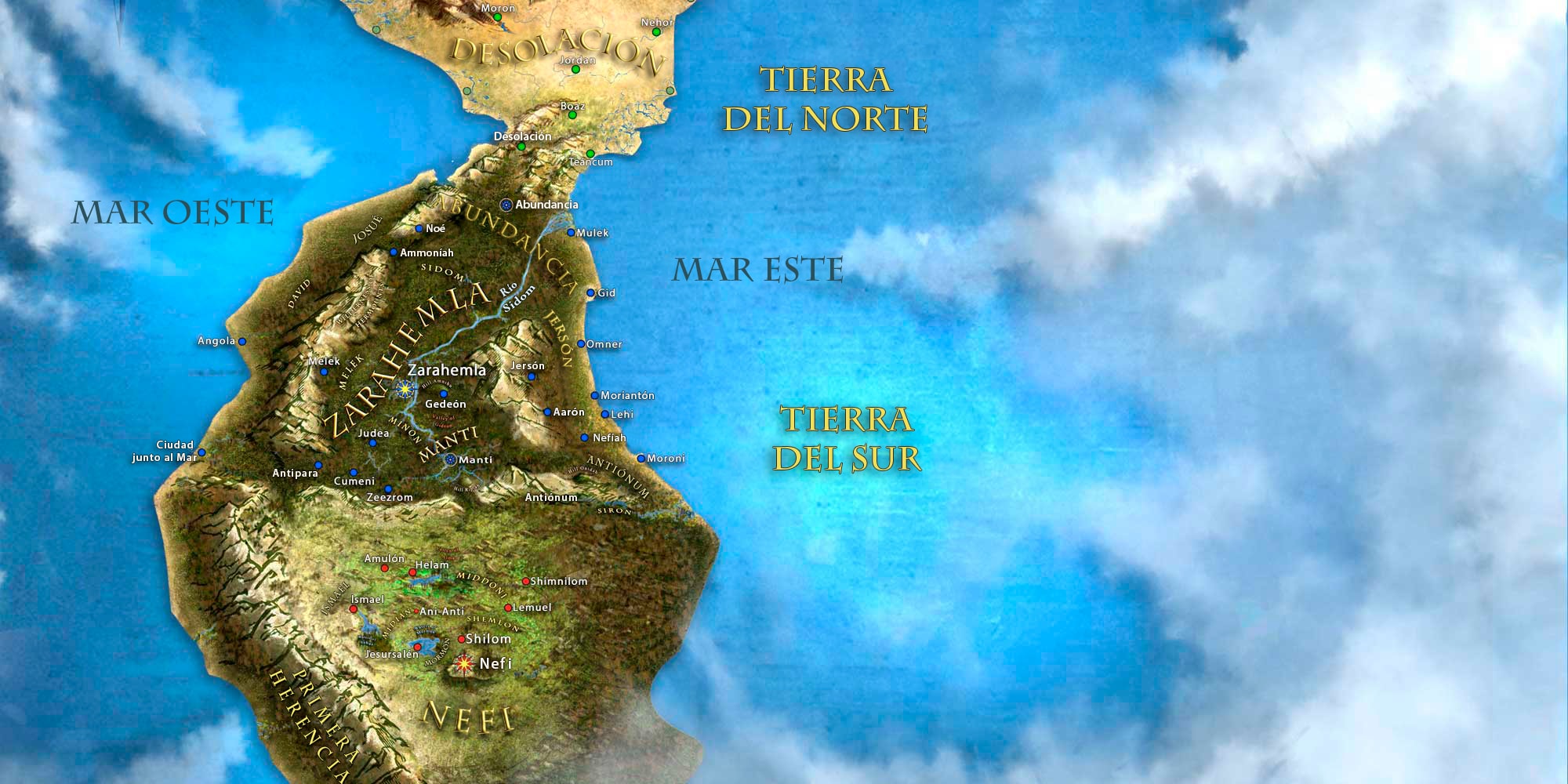 Mapa imaginado das terras do Livro de Mórmon, por Tyler Griffin, Taylor Halverson e Seth Holladay, BYU