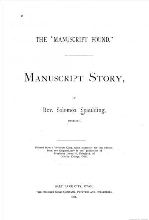 A página de rosto do "Manuscript Found" de Solomon Spaulding