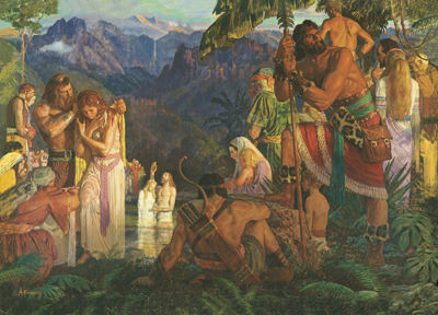 Alma batiza nas águas de Mórmon, por Arnold Friberg