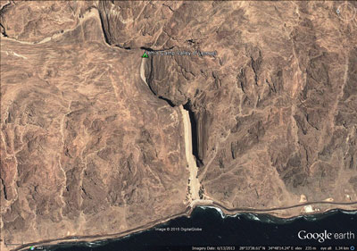 Captura de tela do Google Earth com uma possível localização do Vale de Lemuel