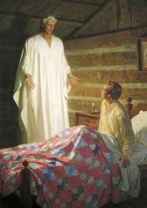 "The Angel Moroni Appears to Joseph Smith" (O anjo Morôni aparece a Joseph Smith) por Tom Lovell