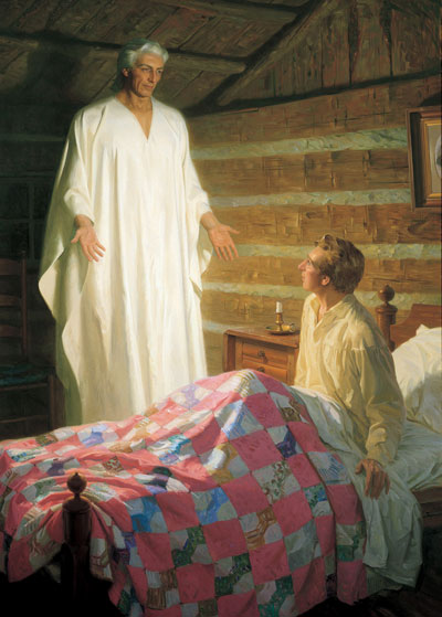 "O Anjo Morôni Aparece a Joseph Smith" de Tom Lovell