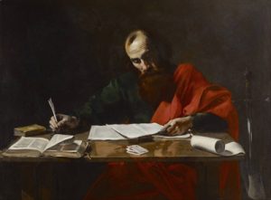 A epístola de Gidiâni reflete um antigo estilo de escrita epistolar. "São Paulo escrevendo suas epístolas", por Valentin de Boulogne